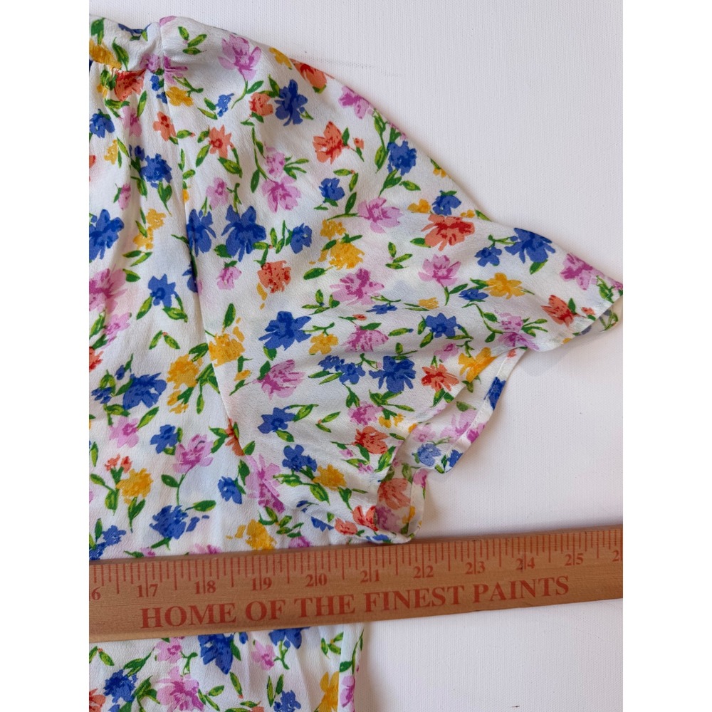 Sezane Floral Blouse Womens 42 White Multi Tie Front Flutter Sleeve V-Neck Top - Picture 4 of 7